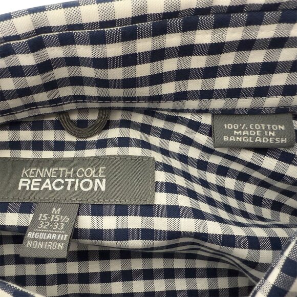 Kenneth Cole Reaction Mens Button-Up Black & White Checkered Non-Iron Shirt M - Picture 7 of 12